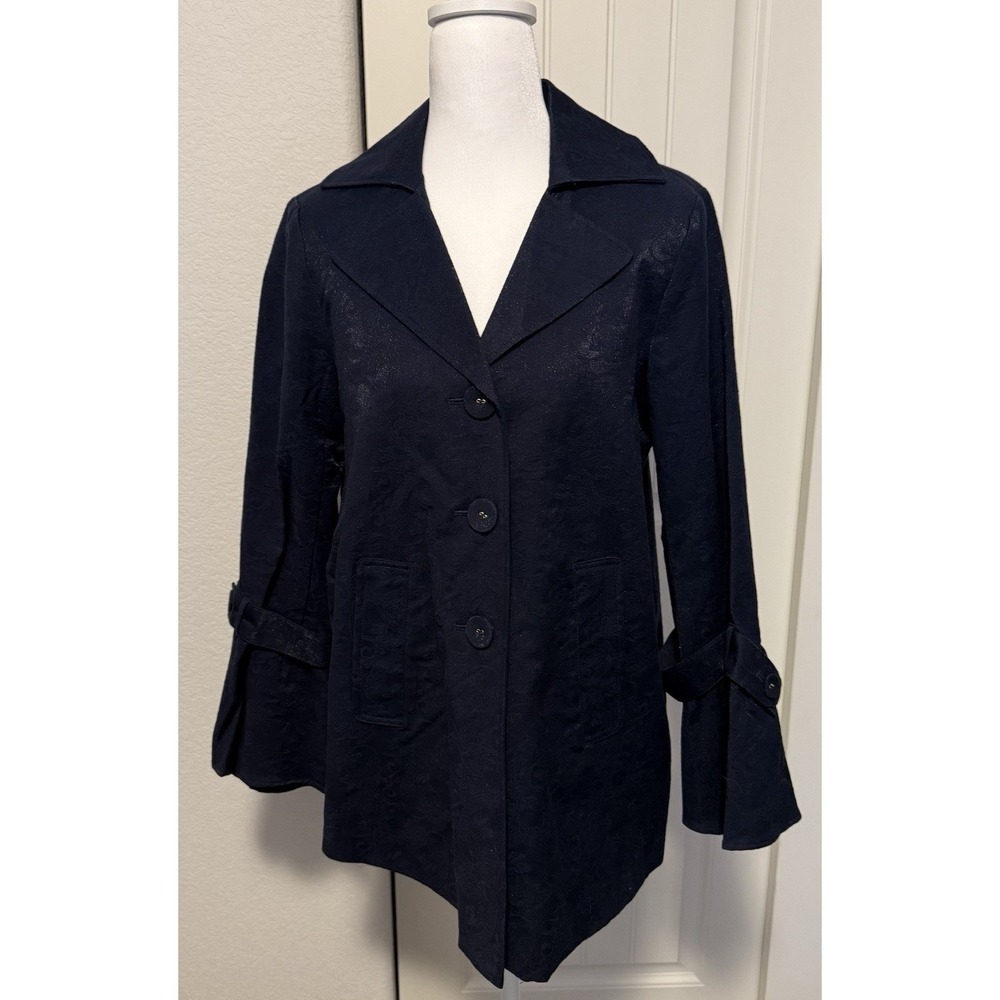 Navy Blue Button Front Jacket with Unique Sleeve Detail